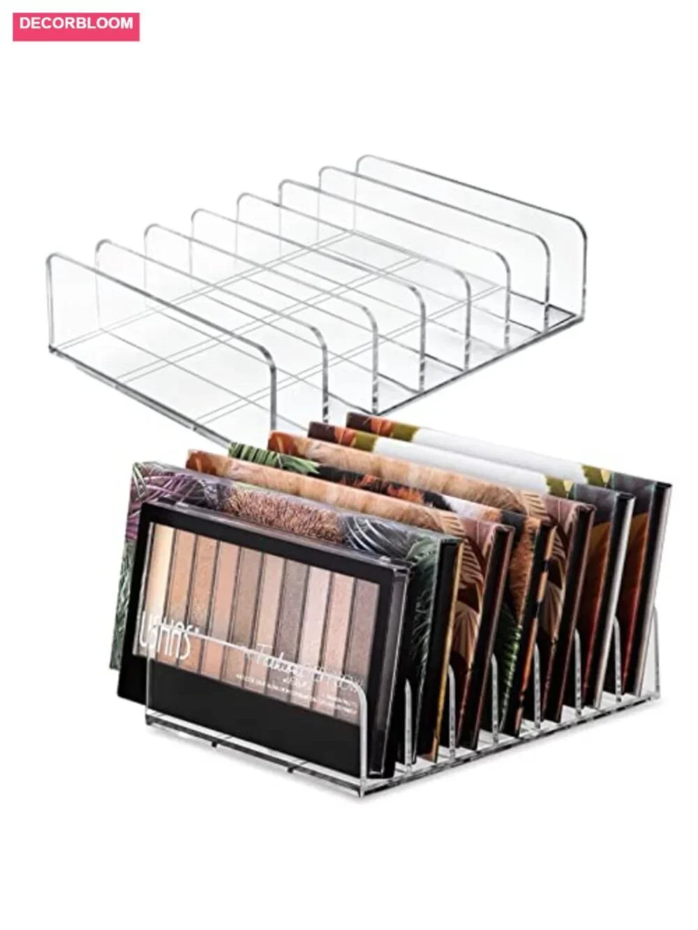 Acrylic 7-Section Divided Makeup Palette Organizer Holder - Clear 2 Pack